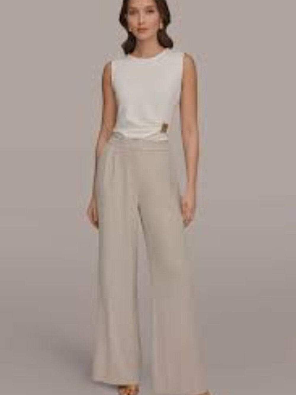 Donna Karan New York Suit Beige Wide Leg Pleated Pants Size 8 NWT Inseam 34"